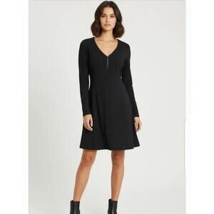 Athleta Whereupon Black Ponte Stretch Knit Skater Fit Flare Dress SZ S